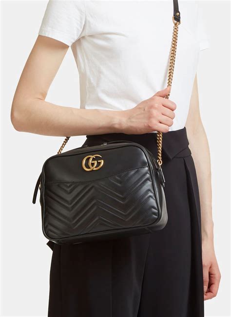 gucci gg marmont small leather shoulder bag black|Gucci GG Marmont matelasse bag.